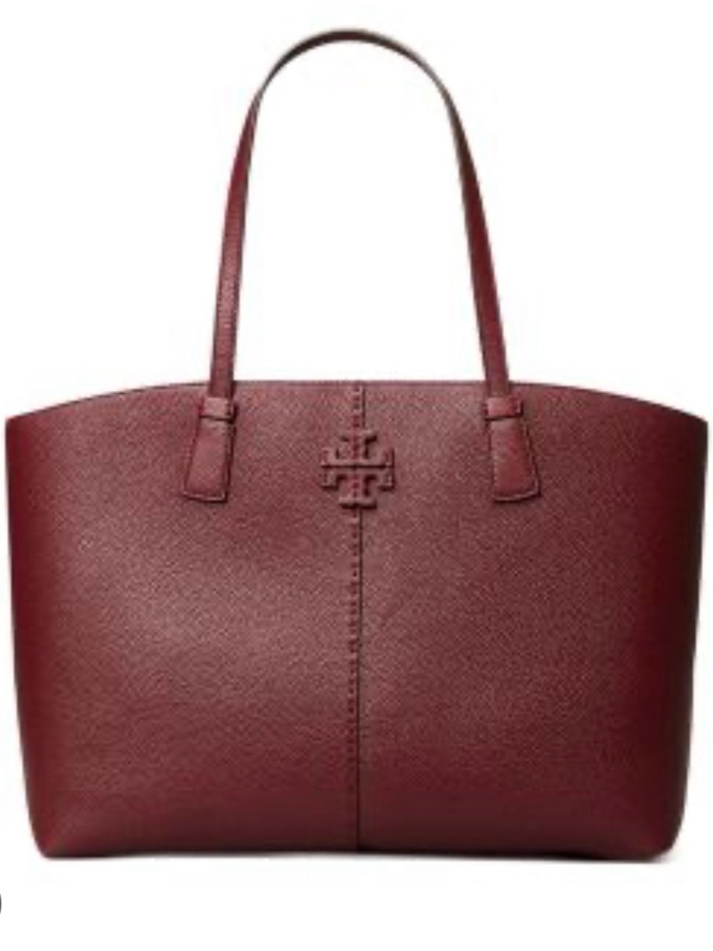 Authentic Tory Burch McGraw Leather Large Shopper Shoulder Tote Bag- burgundy